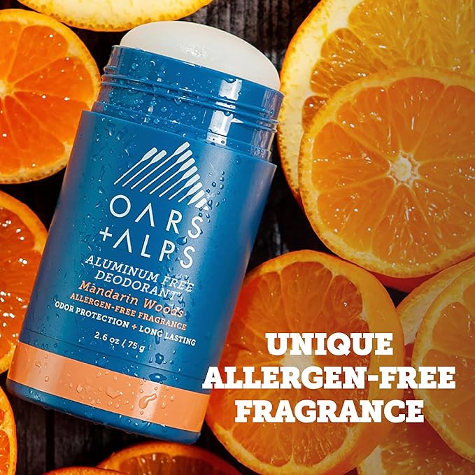 Oars + Alps Deodorant for Men & Women, Aluminum Free Deodorant for Men, Dermatologist Tested, Clean Ingredients, Vegan, Long Lasting, Mandarin Woods, 2pk, 2.6oz