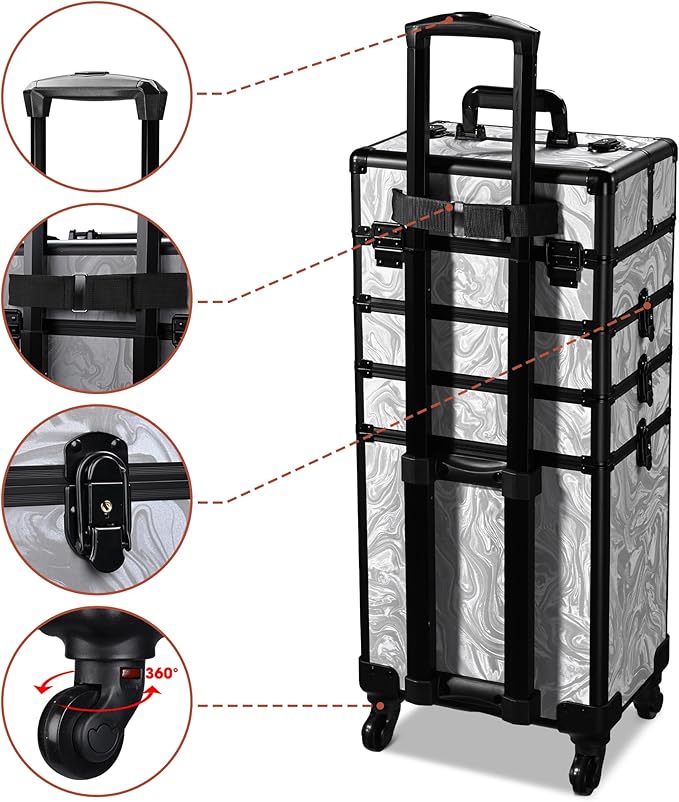 BYOOTIQUE Rolling Makeup Cart on Wheels Hairdressing Brush Bags Hair Tool Travel Suitcase For Nail Bar Studio Beautician Hairstylist Barbershop,CoyoteButtes Graystone