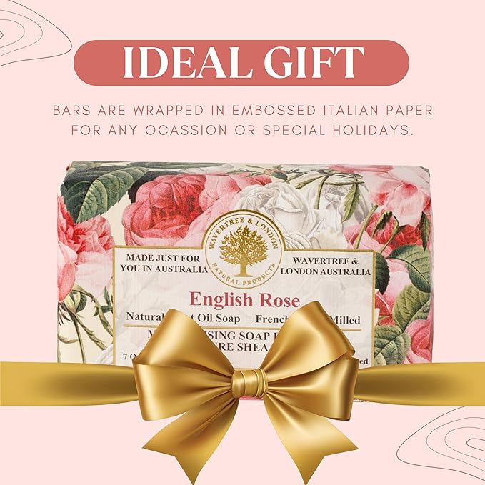 Wavertree & London English Rose Scented Natural Soap Bars for Women & Men (2 x 7oz) β Moisturizing Triple-Milled Soap Bars Enriched with Shea Butter β Plant-Based Bath & Body Bar for All Skin Types