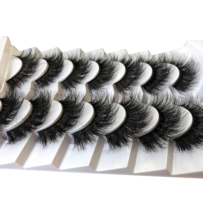 Pooplunch False Eyelashes Dramatic Volume 20MM Long Faux Mink Lashes 7 Pairs Pack 8D Thick Soft Fake Eye Lashes Strips Multipack