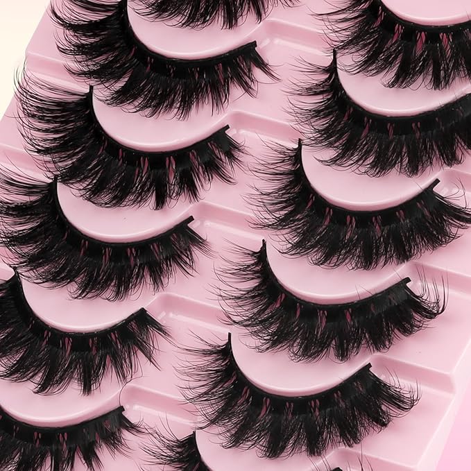 Ahrikiss Lashes Fluffy Cat Eye Lashes 5D Volume False Eyelashes That Look Like Extensions 10 Pairs Soft Wispy Fake Eyelashes Faux Mink Lashes (D18)