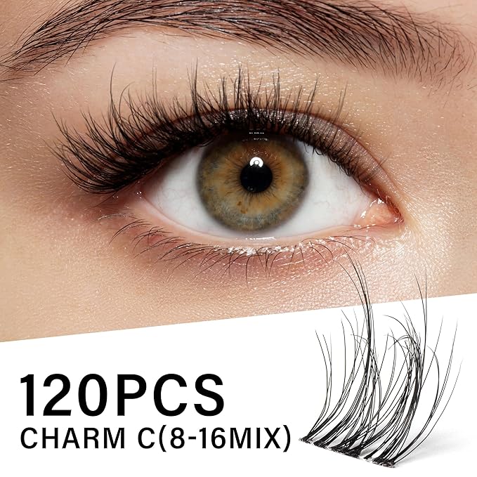 Lash Clusters 0.05mm Individual Lashes, 3D Wispy Lashes Clusters, 0.1mm Super Thin Band Resuable Natural Lashes,D Curl Faux Mink Lashes,180pcs Lash Extension (Green Charm-D-0.05-8-16mix)