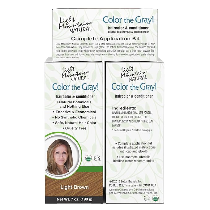 Light Mountain Henna Hair Color & Conditioner, Color the Gray - Light Brown Hair Dye for Men/Women, 2-Step Chemical-Free, Semi-Permanent Hair Color for White, Gray, and Blonde Hair, 7 Oz (Pack of 2)