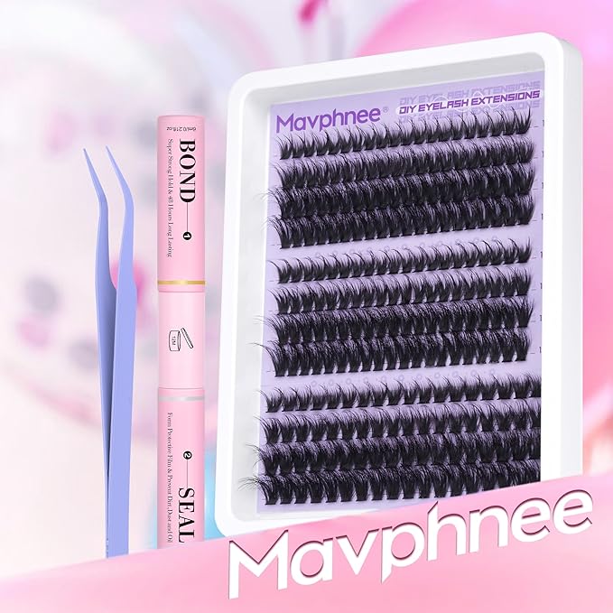 Volume Lash Clusters Kit D-Curly Eyelash Clusters Wispy Cluster Lashes Extensions Full Individual Lashes Clusters Eyelash Extensions Kit with Bond and Seal and Tweezers (232 Pcs, 10-16MM, 3 Styles)