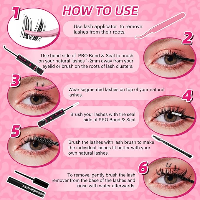 PROLASHBEAUTY Manga Lash Clusters Kit Wispy Eyelash Clusters DIY Lash Extension Kit Individual lashes Incisible Band Eyelash Extension Kit with Lash Glue, Tweezers Lash Brush (Genie,8-16mix)
