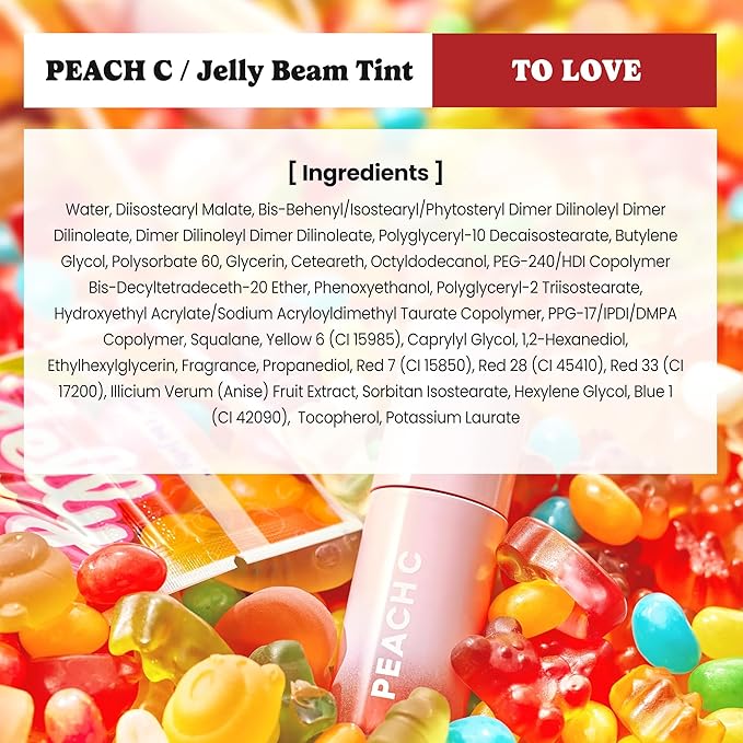 Peach C Jelly Beam Tint - Long Lasting Korean Lip Tint Stain Plumping Jelly Lip Gloss - Lightweight, Moisturizing & Buildable Lip Makeup Jelly Tint Blush with Vitamin E (To Love, 0.07 oz)