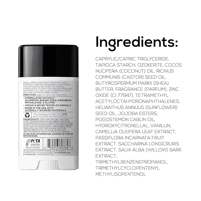 MARLOWE. No.024 Mens Santal Deodorant 2.5 oz (3pack), Natural Deodorant for Men, Aluminum Free Stick, Made with Coconut Oil, Shea Butter & Jojoba, Warm Amber, Sandalwood & Citron Scent