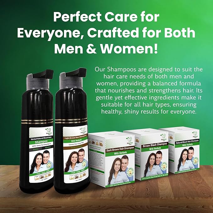 Ammonia-Free & Paraben Free Herbal Hair Shampoo - Hair Dye Shampoo for Women & Men - Natural Color & Herbal Nourishment - No Stain on Skin - Brown Black (400 ml)