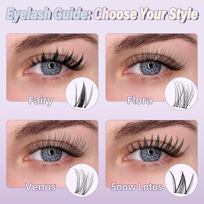 B&Q Flora Lash Clusters Kit Natural Lashes Clusters Invisible Band 144 pcs Manga Lashes Individual with Lash Bond and Seal Eyelash Extension Kit Easy Removal (Flora Kit-MIX8-18mm)