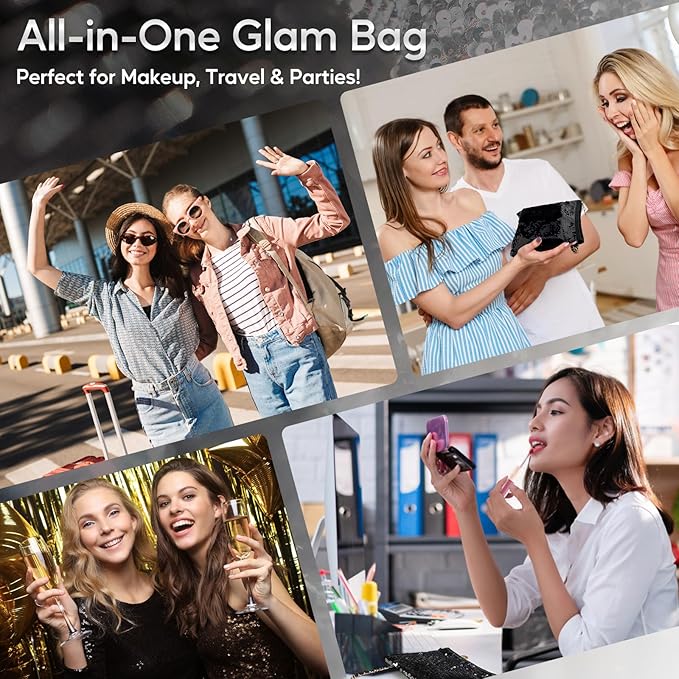 Color Nymph All in One Makeup Kit for Women & Girls, Cosmetics Gift Set with Sequin Shoulder Bag Includes Eyeshadow Palette, Lip Gloss, Lipstick, Liquid Blush, Eyeliner, Eyebrow pencil, Mascara, Brush