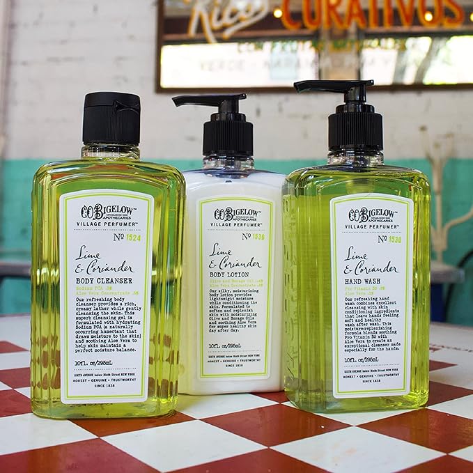 C.O. Bigelow Lime Coriander Hand Wash, Village Perfumer Liquid Hand Soap with Aloe Vera & B5, 10 Fl Oz