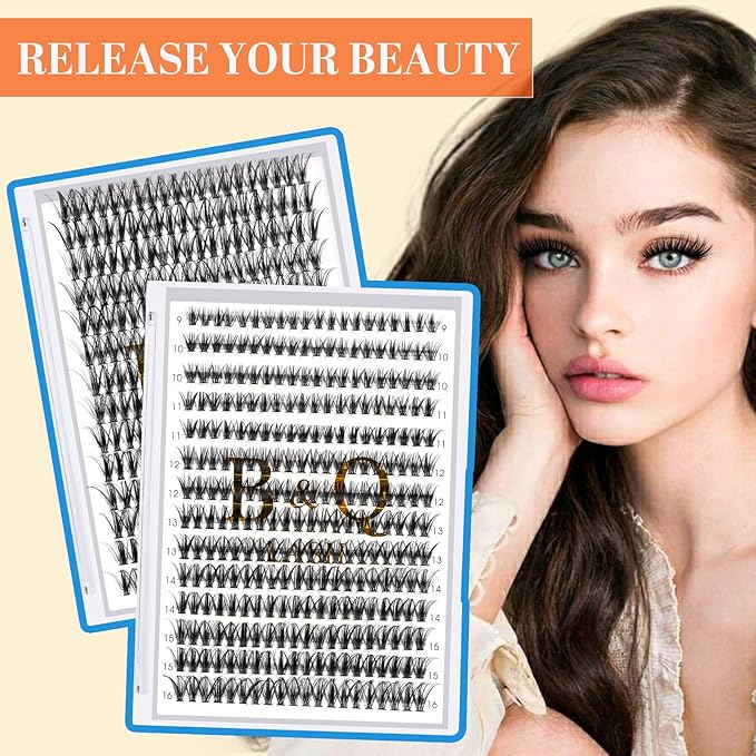 B&Q Lash Clusters 40D-C-9-16MIX Individual Lashes 280 Clusters Manga Lashes False Eyelash Lash Clusters Extensions DIY Eyelash Extensions at Home (40D-C,9-16MIX)