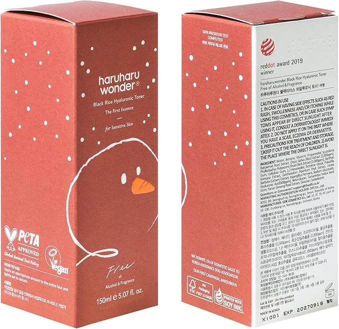 haruharu Wonder Black Rice Hyaluronic Toner for Sensitive Skin, Alcohol-Fragrance Free, Soothing, Hydrating, Holiday Stocking Stuffers, Glass Skin, Korean Skin Care, 10.1 fl.oz (Christmas Edition)