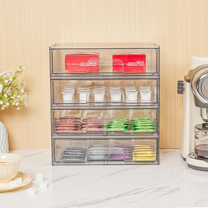 Vtopmart 12.1''W Clear Stackable Storage Drawers,2 Pack Acrylic Plastic Organizers Bins for Makeup Palettes, Cosmetics, and Beauty Supplies,Ideal for Vanity, Bathroom,Cabinet,Desk Organization