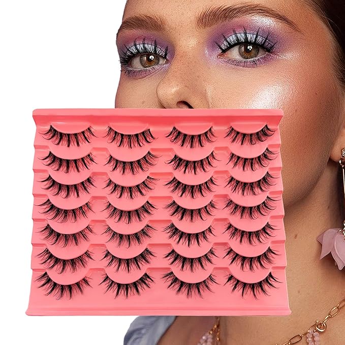 Manga Lashes Yasnai Wispy Natural Look Lashes Anime False Eyelashes Cat Eye Volume Lashes Fake Lashes 13mm Spiky Korean Japanese Asian Cosplay 3D Eye Lashes 7 Pairs Pack