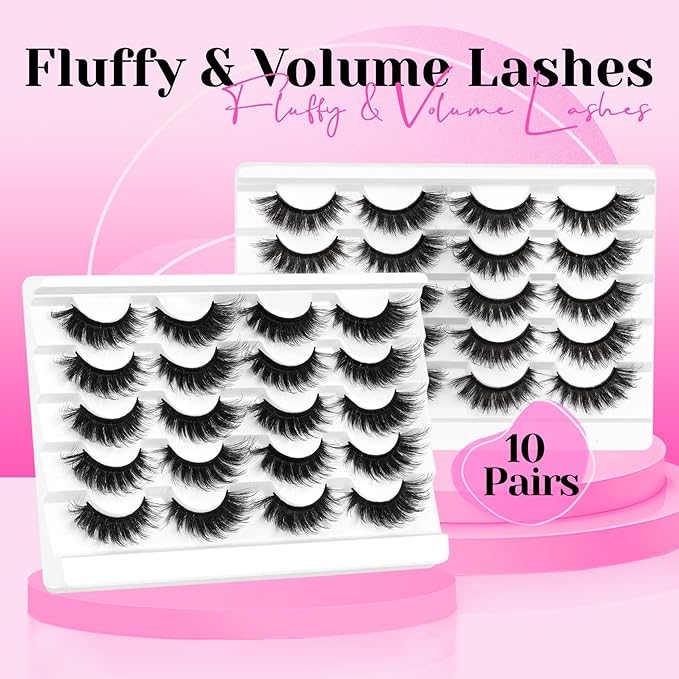 Veleasha Lashes Fluffy Eyelashes 5D Volume Cat Eye Lashes Soft False Eyelashes Handmade Fake Lashes 10 Pairs Pack Luxury Fake Eyelashes Dramatic Strip Lashes Wispy Look Like Extensions (D15)