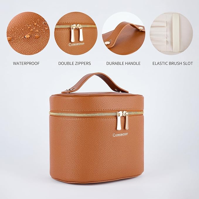 Makeup Bag, Toiletry Bag with Removable Zippered Inner Pocket, Portable Cosmetic Bag, Makeup Organizer for WomanTravel Make up Case (Light Brown)