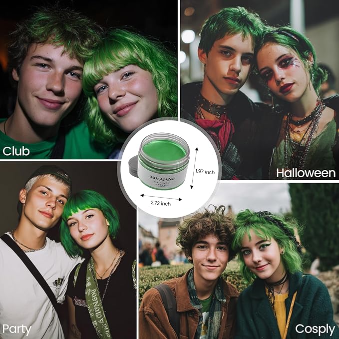 SOVONCARE Green Temporary Hair Color Wax Washable Hair Dye for Men & Women, All-Day Hold Disposable Hair Styling Clays for Party, Cosplay & Daily 4.23 oz