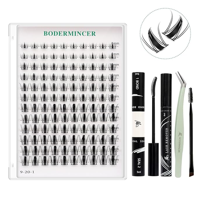 Bodermincer Lash Clusters D Curl Black/Brown/Colored Lashes 10-12-14/12-14-16/16-18-20mm Mixed Lash Clusters Kit For Beginner (B01# Fairy Lash Kit 8-16mm MIX)
