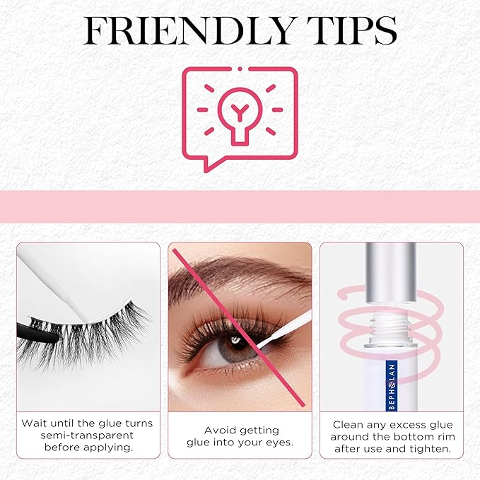 BEPHOLAN Sensitive Eyelash Glue, Super Strong Hold for False Eyelashes, Lash Glue, Eyelash Adhesive, Latex Free, Suitable for Sensitive Eyes, Waterproof, White 0.176 oz