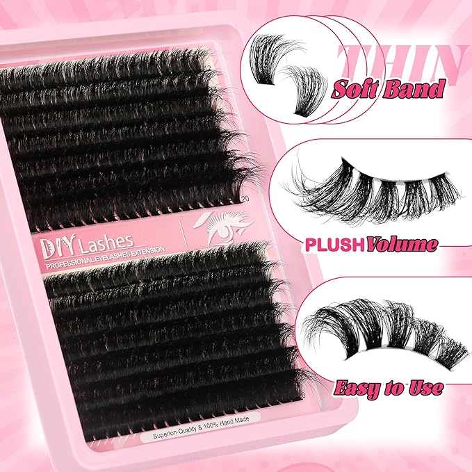 280 Pcs Lash Clusters Extensions Kit - 80D 100D 12-20mm Faux Mink Individual Eye Lash Clusters with D Curl Wispy Lashes for DIY Lash Extension at Home