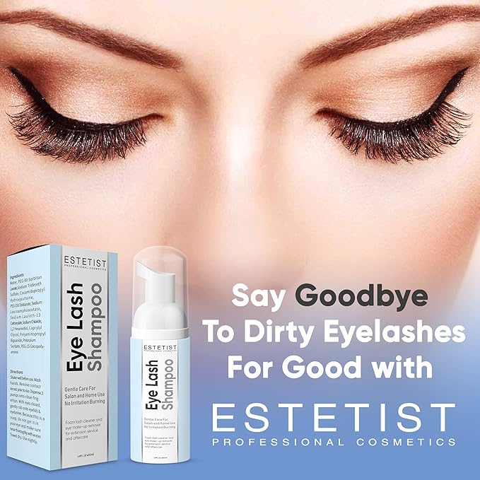 ESTETIST Eyelash Extension Shampoo & Brush Kit, Lash Wash & Foaming Cleanser for Extensions, Gentle Lash Cleaning Kit for Home or Salon Use, Oil-Free, Suitable for Sensitive Eyes