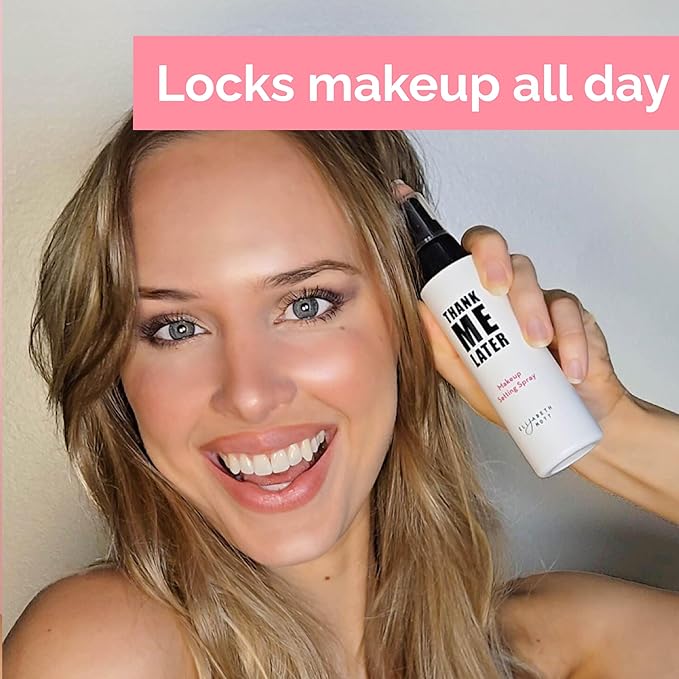 Elizabeth Mott Thank Me Later 3-in-1 Dewy Makeup Setting Spray – Hydrating & Long-Lasting Fine Mist with Niacinamide for a Radiant Glowy Look – Lightweight, Cruelty-Free, Travel-Size Face Spray, 30ml