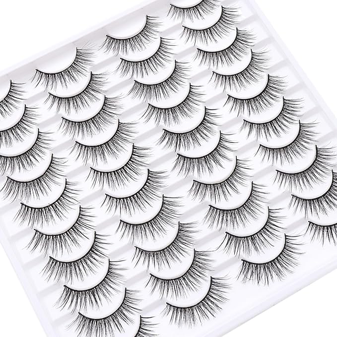 False Eyelashes 20 Pairs Wispy Lashes Faux Mink Lashes 14mm 3D Fluffy Cat Eye Lashes (style 20-058)