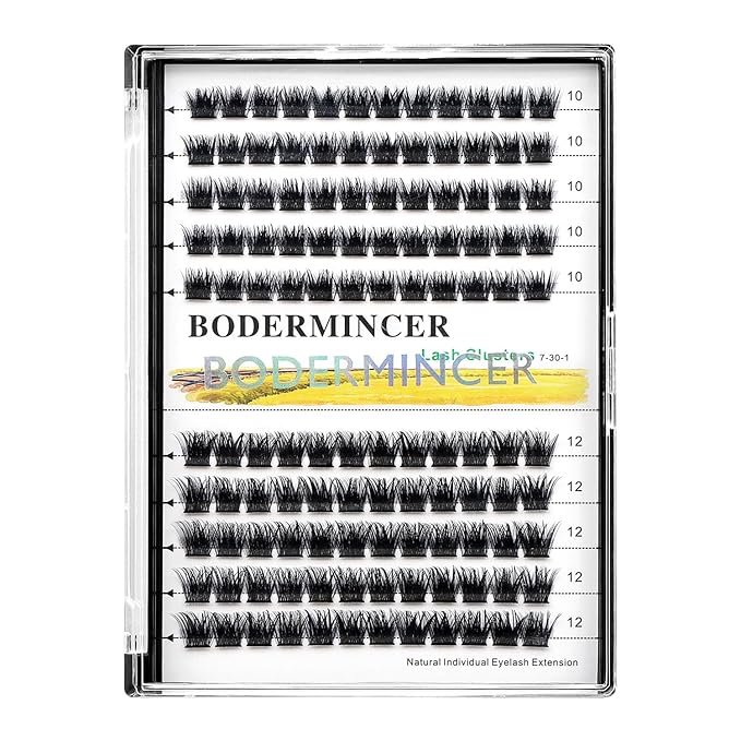 Bodermincer 120 Clusters 10mm+12mm/12mm+14mm Mixed Lash Cluster False Eyelash Individual Cluster EyeLashes Grafting Fake False Eyelashes Eyelash Extension (M01-Black-8mm)