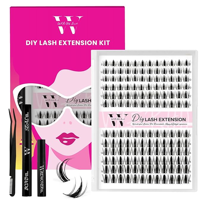 Manga Lash Clusters Kit 144PCS Fairy Eyelash Extension Kits with Bond and Seal, Fake Eyelashes Clusters with Invisible Lashes Band, Lash Glue Remover and Lash Applicators (Mix8-16mm Set06)
