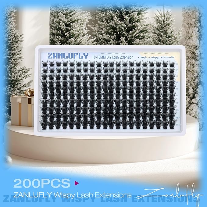 Wispy Lash Clusters Natural Eyelash Clusters D-Curly Lash Extensions DIY Individual Lashes 10-18MM Eyelash Extensions 200Pcs Cluster Eyelash Extensions by ZANLUFLY