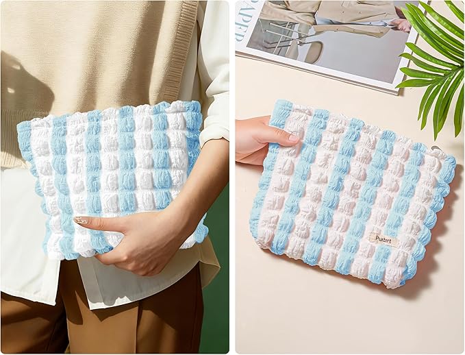 Makeup Bag, Bubble Cloud Travel Cosmetic Bag Organizer, Large Capacity Toiletry Make Up Bags with Zipper for Women and Girls, Blue - White