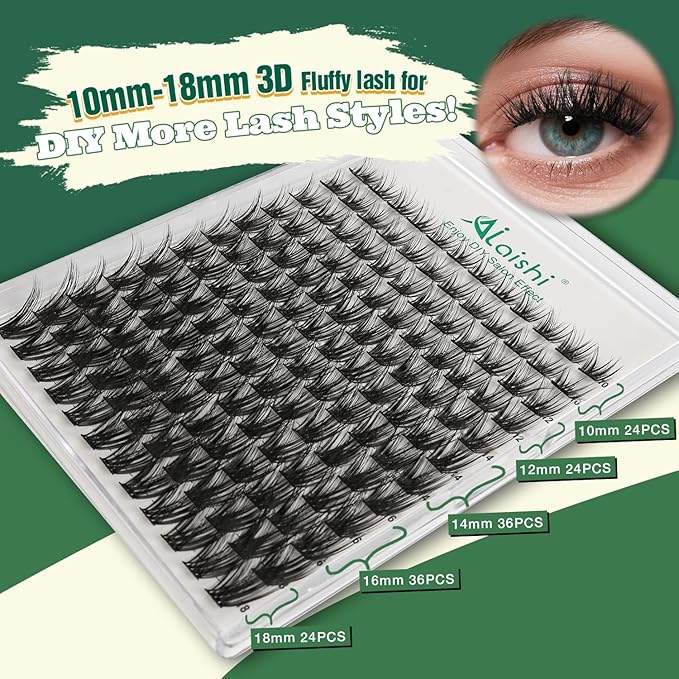 Lash Clusters Kit, DIY 3D Cluster Eyelash Extensions 10‑18mm,144pcs Fluffy D Curl Soft Natural Lashes with Bond and Seal,Remover,Tweezers–Fake Cat Eye Wispy Individual Clusters MIX1-3-L