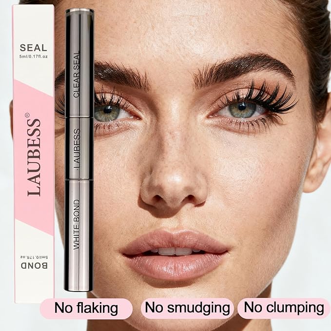 Lash Bond and Seal Lash Glue Waterproof LAUBESS 2-in-1 Cluster Lash Glue for Eyelash Clusters 72H 10ml (White/Clear)