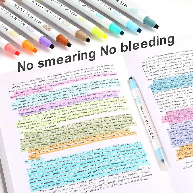 Highlighters Assorted Colors, 12 Pack Dual Tip Aesthetic Highlighter Markers No Bleed Perfect for Bible and Journaling