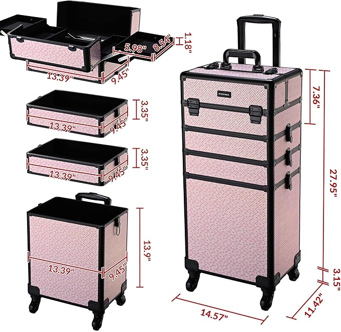 BYOOTIQUE Makeup Train Case Trolley w/Cube Case Cosmetic Organizer Art Deco Bloom