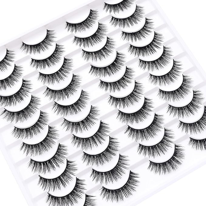 False Eyelashes 20 Pairs Wispy Lashes Faux Mink Lashes 14mm 3D Fluffy Cat Eye Lashes (style 20-062)