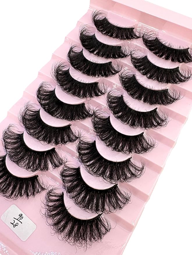HBZGTLAD Mink Lashes Fluffy False Eyelashes 25mm Dramatic Faux Mink Eyelashes Natural Look Cat Eye Volume Eye Lashes Multipack (9D-28)
