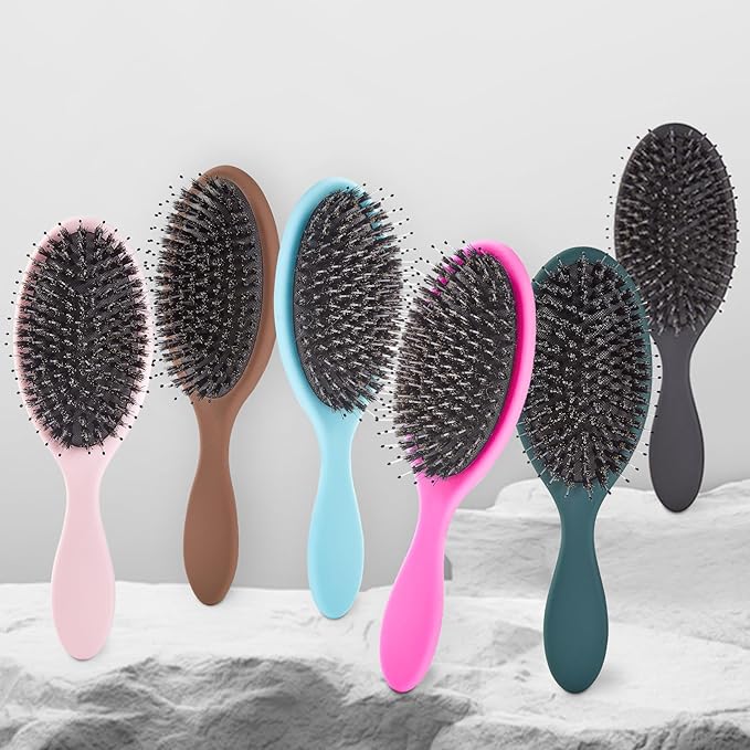 Boar Bristles Hair Brush for Women and Men, Detangling Hair Brush for Smoothing Massage Add Shine, Nylon&Boar Bristles Detangler brush for Hair Healthy (HotPink)
