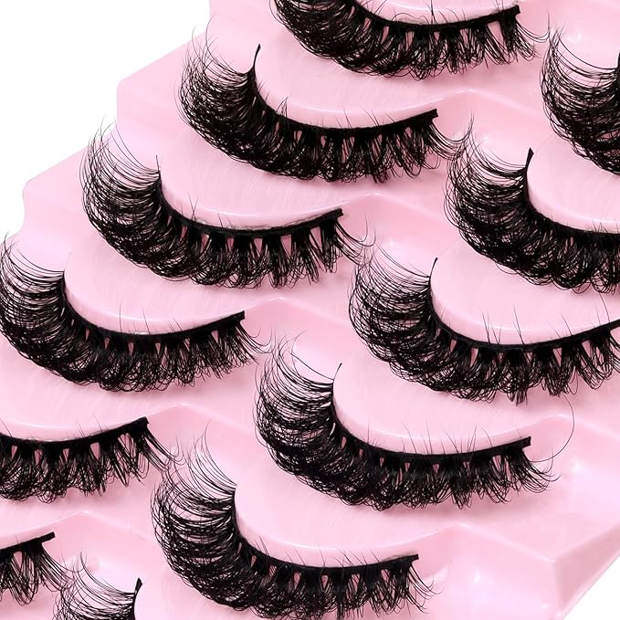 Ahrikiss Russian Strip Lashes That Look Like Extensions D Curl Fluffy False Eyelashes 10 Pairs Wispy Natural Fake Lashes Pack Fluffy 3D Volume Fake Lashes (D04)