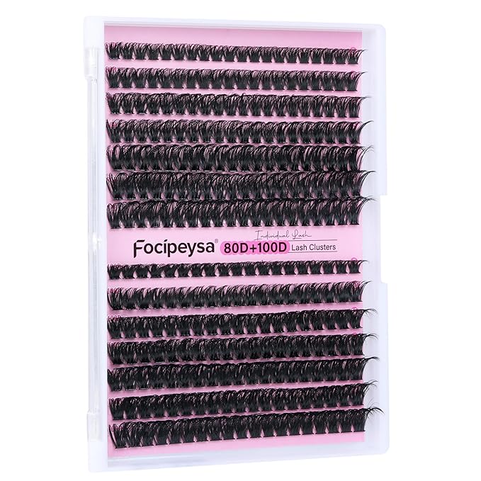Focipeysa DIY Eyelash Extension Kit Lash Extension Kit D Curl Lash Clusters Kit Individual Eyelashes with Lash Bond and Lash Seal, Tweezers, DIY Lashes at Home (280Pcs 80D+100D 8-16mm)