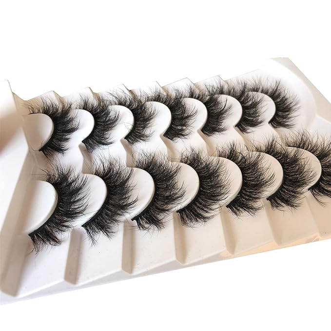 Pooplunch False Eyelashes Sexy Volume 8D Faux Mink Lashes 15MM Wispy Short Natural Fake Eye Lash Strips 7 Pairs Pack