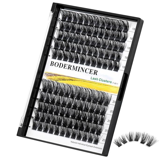 Bodermincer 120 Clusters 10mm+12mm/12mm+14mm/14mm+16mm Mixed Wide Cluster False Eyelash Individual Cluster EyeLashes Grafting Fake False Eyelashes Eyelash Extension (Black 18mm+20mm Mixed)