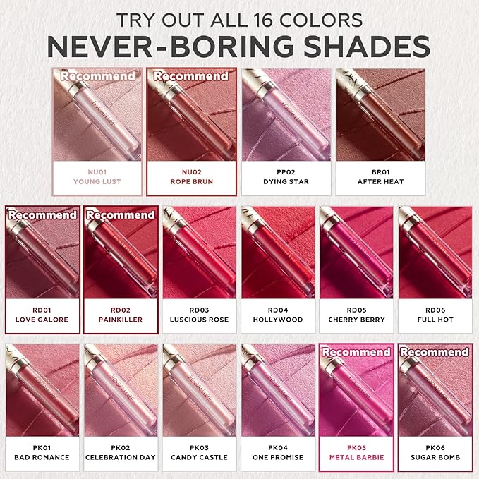 FOCALLURE Metallic Liquid Lipstick,Non Stick Cup Lip Gloss,High Impact Lip Color with Transfer-proof Wear,Long Lasting & Waterproof Lipstick Makeup for Women,RD03 LUSCIOUS ROSE