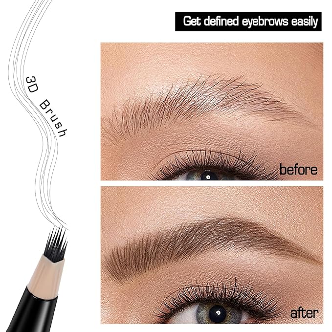 Eyebrow Pencils for Women, Microblading Eyebrow Pen Magical 2-in-1 Dual-Ended Brow Pen with 3D & Precise Brush-Tip Create Natural Hair-Like Brows, Last All-Day(Black Brown)