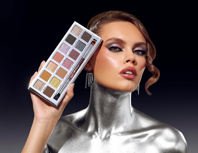 Sigma Beauty Cool Neutrals Eyeshadow Palette with Dual-Ended Brush, 14 Cool-Toned Eye Shadows - Includes Mirror, Waterproof Technology, Mixture of Finishes, 2-Year Warranty
