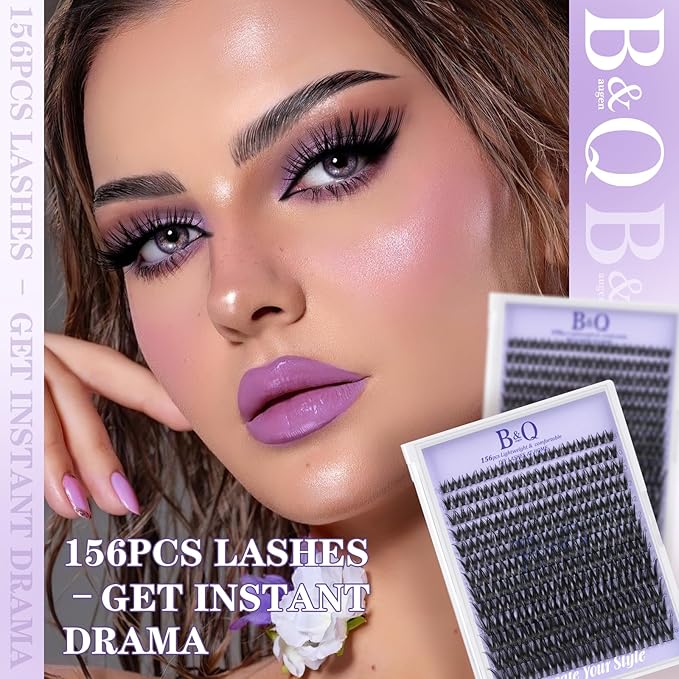 B&Q Wispy Lash Clusters Full B0X,Eyelash Clusters 156PCS Comfortable band Cluster Eyelash Extensions,8-18mm Volume Individual Lashes Lightweight D Curl Lash Clusters Soft Eyelashes Natural Look(B0X)