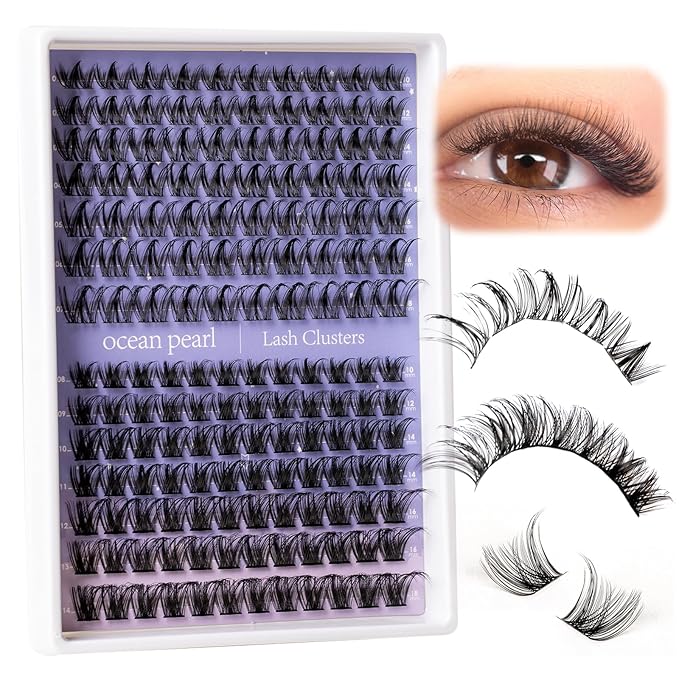 Ocean Pearl Lash Clusters Kit 154pcs,Eyelashes,spike-effect cluster lashes,10-18mm manga/anime-inspired lashes clusters,DIY Cluster Eyelash Extensions kit with lash bond+seal+remover+tweezers-M31+M34
