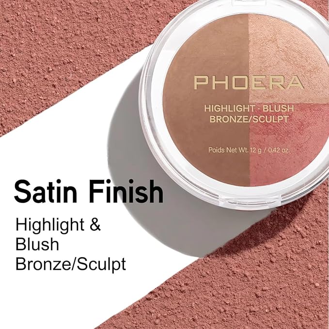 Baked Blush Highlight Bronze Powder 3-in-1 Contour Palette Sculpt Satin Silky Smooth Makeup Palettes Powder (001-Fair)