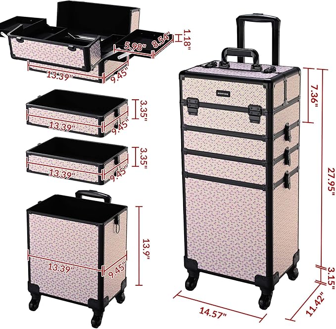 BYOOTIQUE Makeup Train Case Trolley w/Cube Case Cosmetic Organizer Art Deco Tyrian